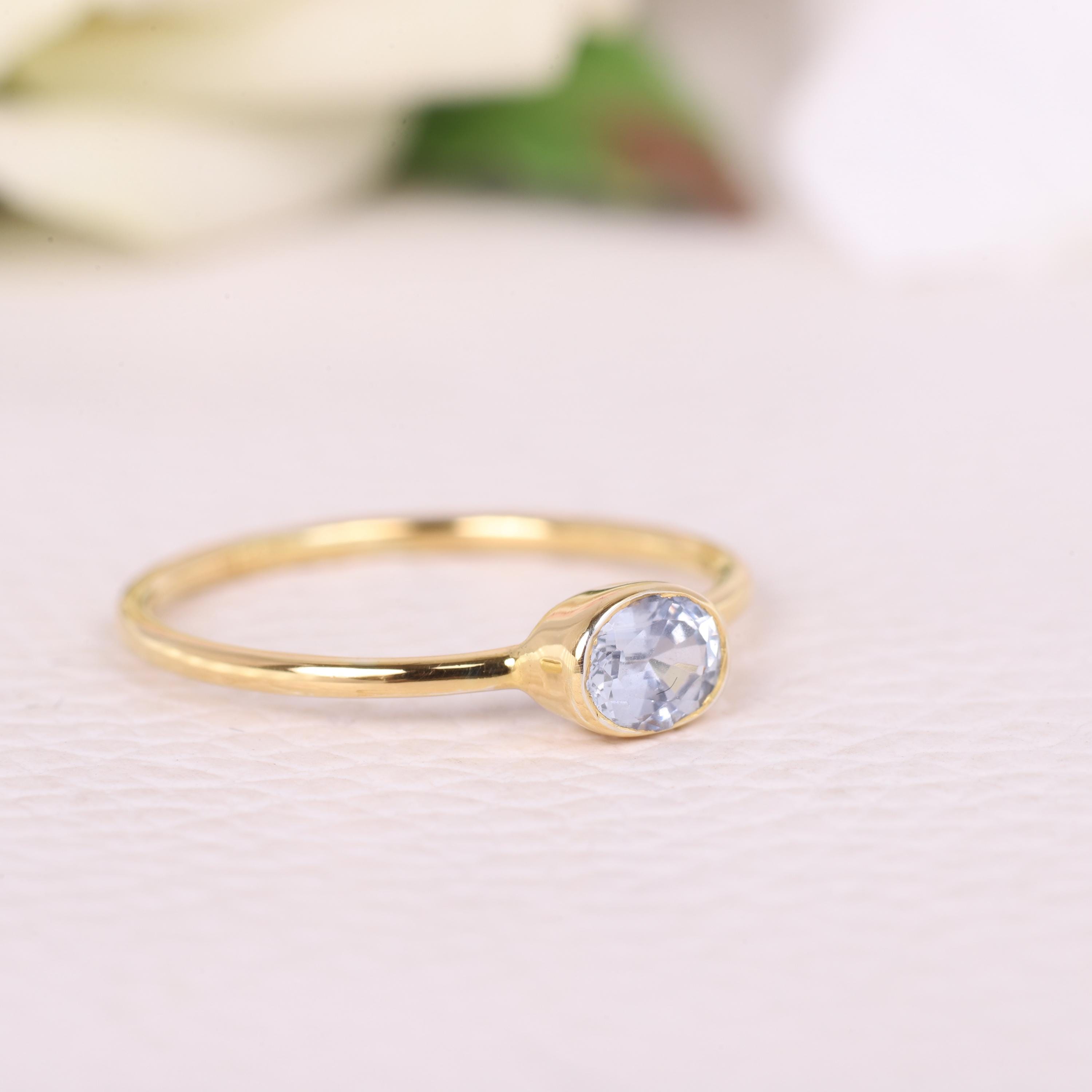 Dainty Oval Aquamarine Gold Ring â€¢ March Birthstone
