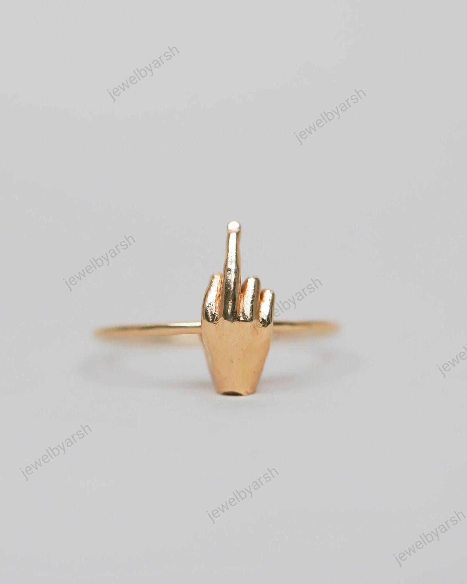 18K Solid Yellow Gold Middle Figure Ring, Funny Design Ring, Fuck Off Ring, New Year Ring, Valentina's Day Gift Ring, Dainty Birthday Ring.