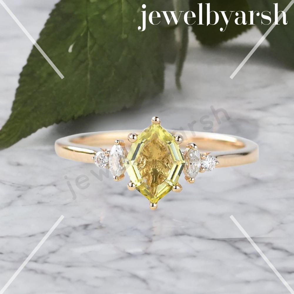 Oval Yellow Citrine Ring With Lab Grown Marquise Moissanite Side Stones | Minimal Citrine Gold Or Silver Ring
