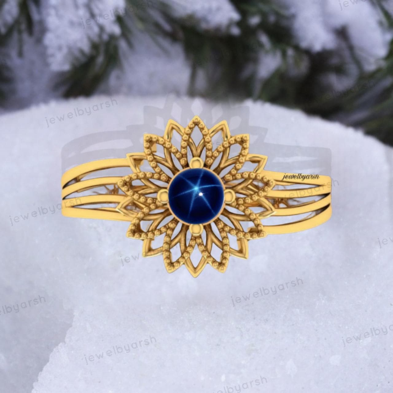 Blue Star Sapphire Ring, Yellow Gold Sun Design Ring, Lab Created Blue Sapphire Ring, September Birthstone Ring, Round Sapphire Promise Ring