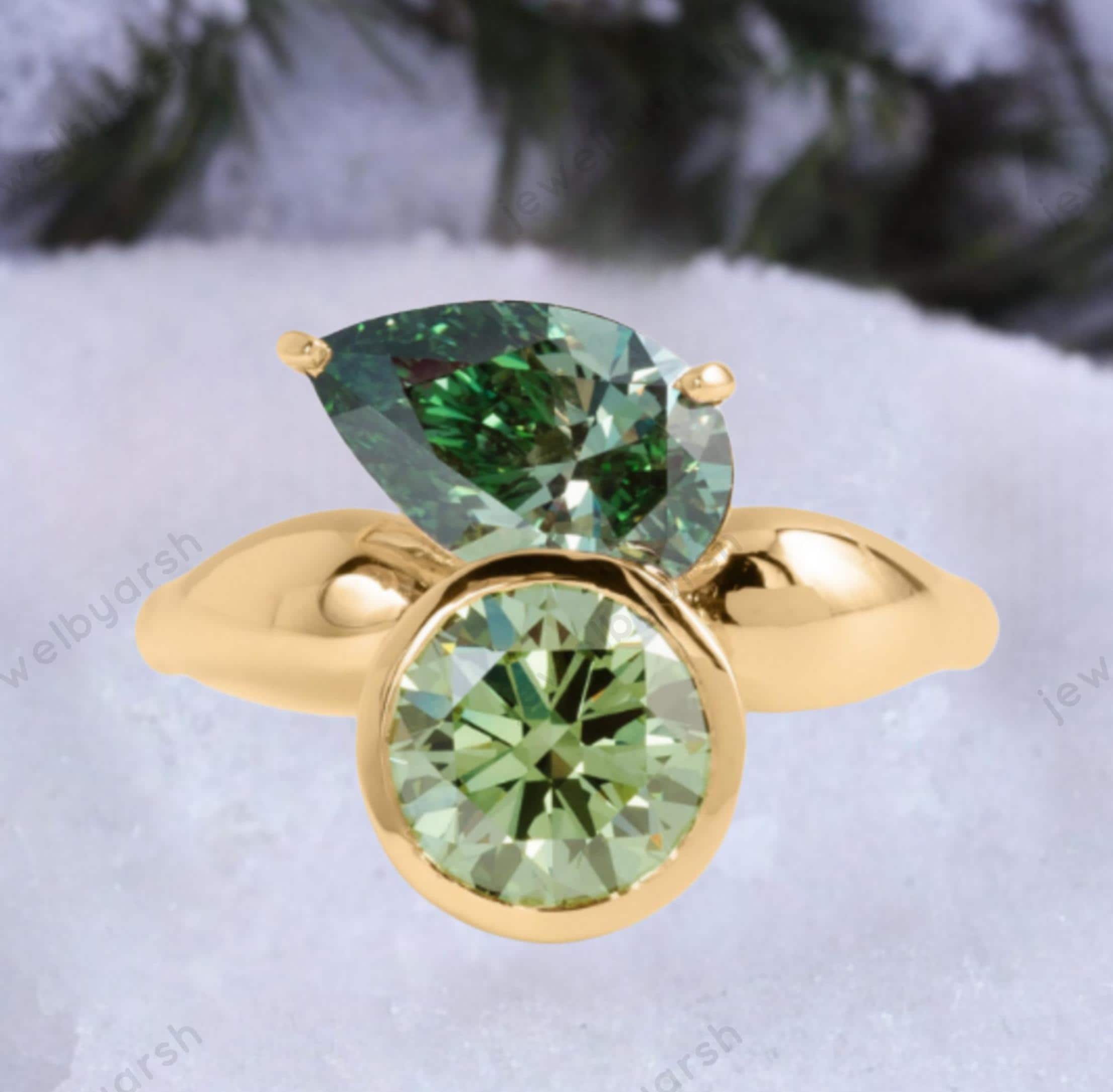 Modern Peridot Toi Et Moi Ring: 18K Solid Gold Promise Ring