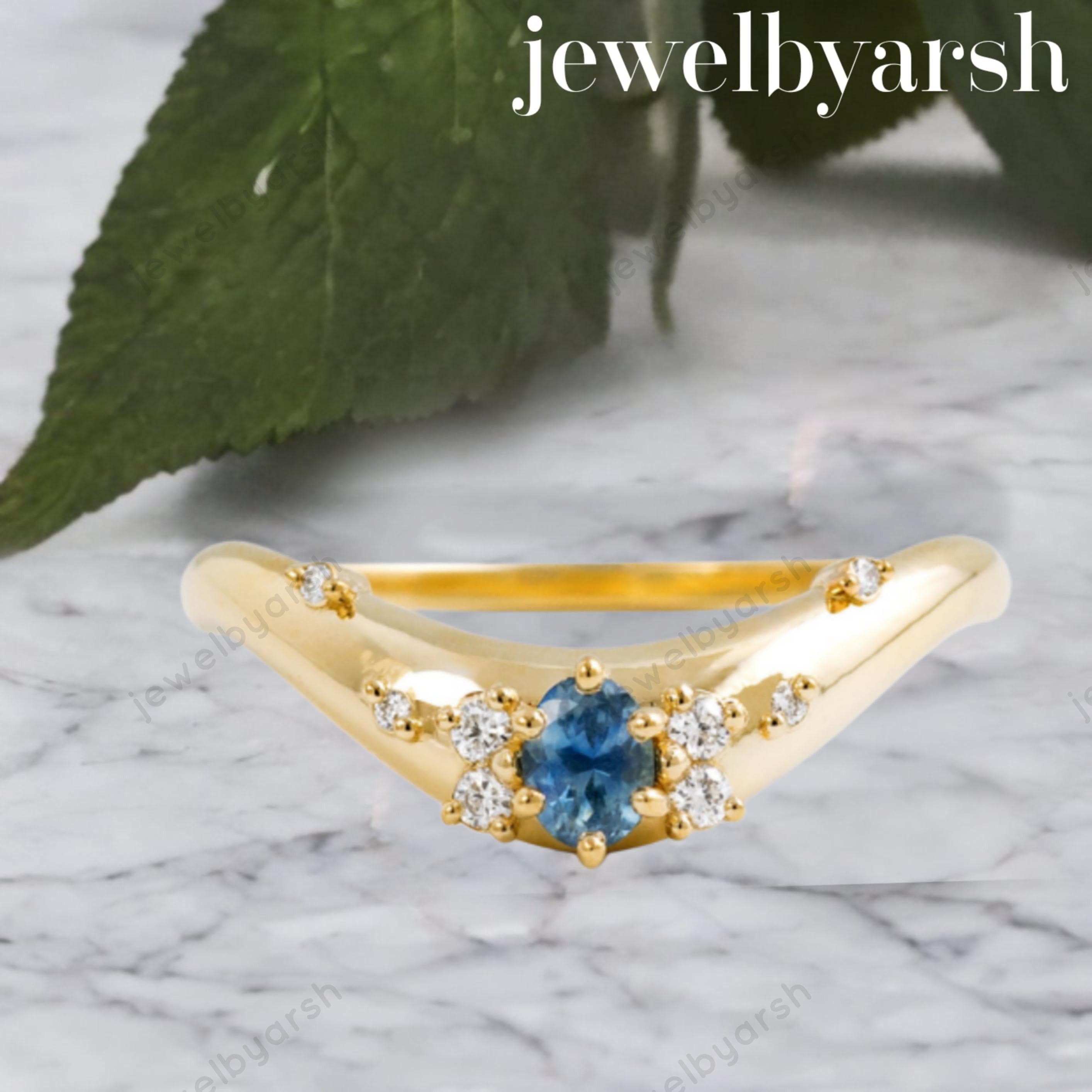 Dainty Blue Topaz & CZ Diamond Ring, 3mm Lab Created Blue Topaz, Gold Micron Plated 925 Sterling Silver, Minimalist Ring