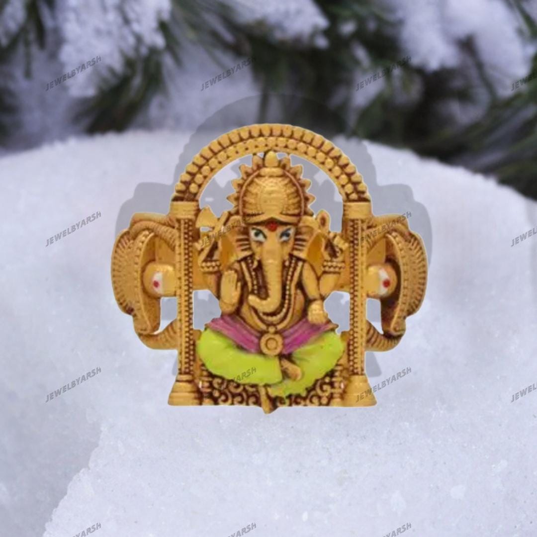 Lord Ganesha Ring, 14K Yellow Gold Micron Plated 925 Sterling Silver, Unisex Ganesha Jewelry For Men & Women