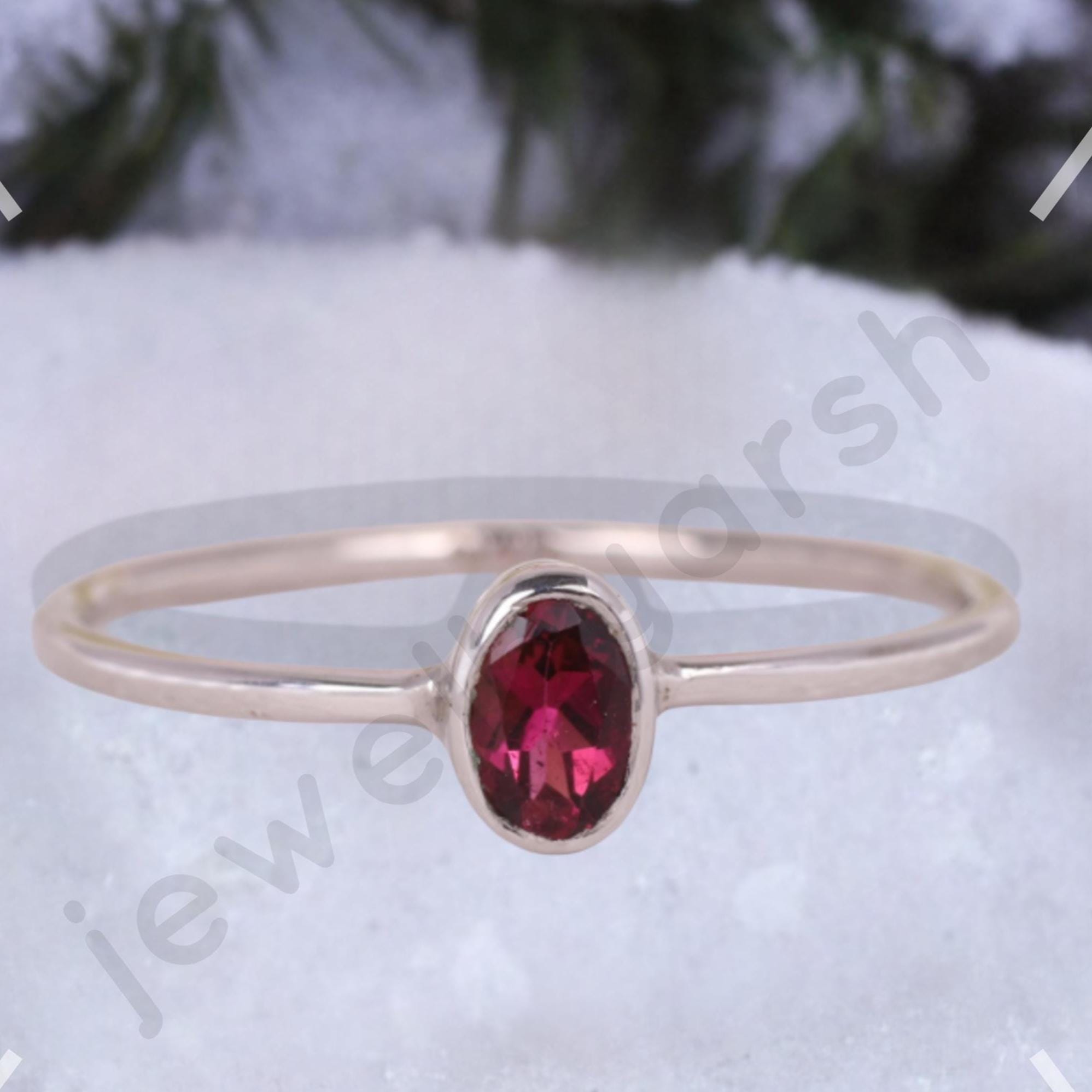 6x8mm Oval Lab Created Ruby Ring, Gold Micron Plated 925 Sterling Silver, Bezel Set Red Ruby Ring, Dainty Gemstone Jewelry