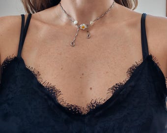 Daisy Pearl Choker: Stainless Steel, Murano Glass Bead