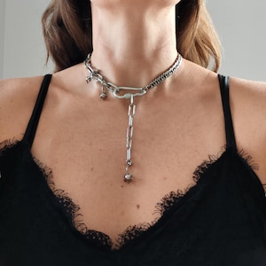 Chunky chain steel necklace, silver stylish necklace, alternative punk grunge choker, edgy choker