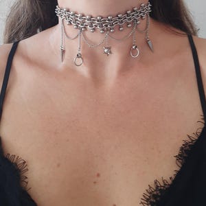 Chunky chain steel necklace, silver stylish necklace, alternative punk grunge choker, edgy choker