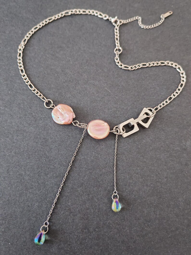 Chunky Stainless Steel Chain Necklace: Pearl, Edgy Punk Jewelry image 4