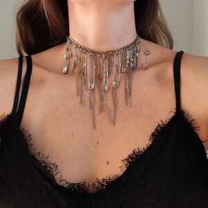 Chain steel necklace, silver stylish necklace, alternative punk grunge choker, edgy choker
