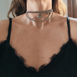 Chunky chain steel necklace, silver stylish necklace, alternative punk grunge choker, edgy choker