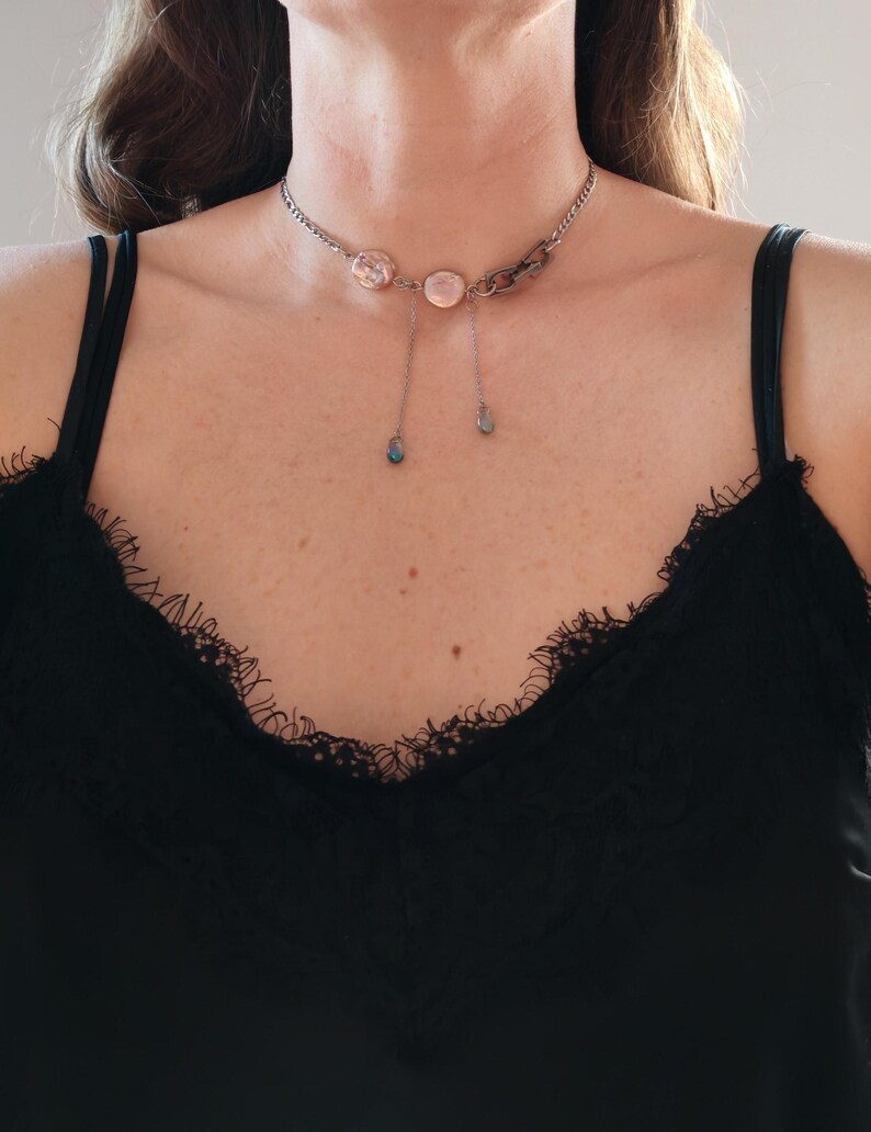 Chunky Stainless Steel Chain Necklace: Pearl, Edgy Punk Jewelry image 10