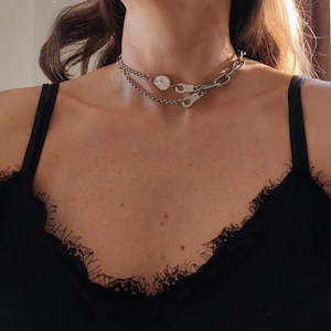 Chunky chain steel necklace, silver stylish necklace, alternative punk grunge choker, edgy choker