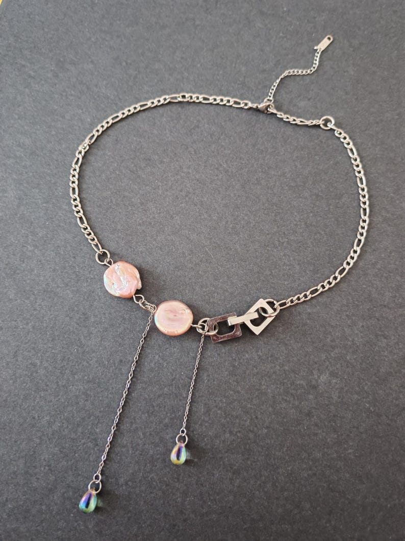 Chunky Stainless Steel Chain Necklace: Pearl, Edgy Punk Jewelry image 8