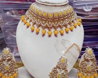 Conjunto de gargantilla de joyería india/Conjunto de aretes de collar de oro antiguo/Conjunto de collar de Bollywood indio de oro Joyería/Conjunto de collar indio