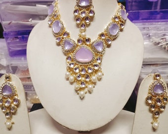 Elegant kundan choker set/Pastel Kundan choker/Designer Kundan Choker set/Lavender Color Kundan set/Simple Kundan set/Flower kundan set