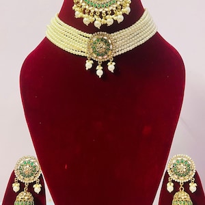 Conjunto de gargantilla Kundan/gargantilla con pendientes/maangtika/kundan jhumka/collar kundan/gargantilla/gargantillas/conjunto de gargantilla para mujer/gargantilla de novia