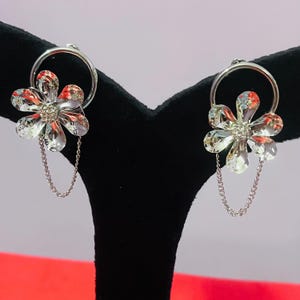 Floral Silver Earrings Cute Dangle Flower Earrings Sterling Silver Flower Earrings Long Drop Flower Earrings Silver Sakura Earring