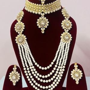 Conjunto de gargantilla Kundan/gargantilla con pendientes/maangtika/kundan jhumka/collar kundan/gargantilla/gargantillas/conjunto de gargantilla para mujer/gargantilla de novia