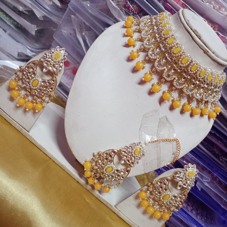 Indischer Schmuck Choker Set/Antike Gold Halskette Ohrstecker Ohrringe Set/Gold Indische Bollywood Halskette Set Schmuck/indische Halskette Set Bild 4
