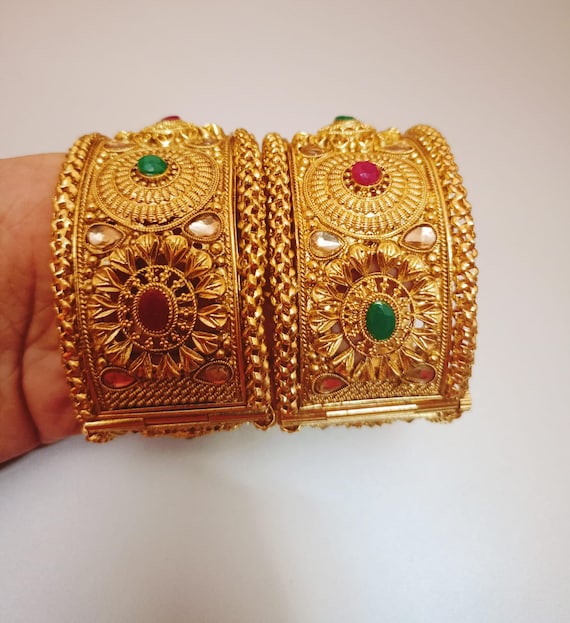 South Indian Gold Plated Temple Rajwadi Bangle Set Gold Plated Bangles Bride Bangle Fashion Jewelry Gifts Bollywood Hand Accessories Etsy UK