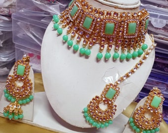 Kundan choker set/Indiase sieraden/bruids sieraden/feestelijke ketting set/Partywear choker set/bruiloft sieraden set