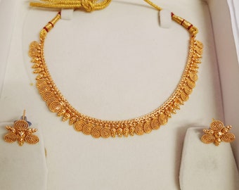 Tempel vergulde sieraden set/Zuid-Indiase ketting/choker ketting/choker set/vintage/Bollywood sieraden/Indiase sieraden/geschenken