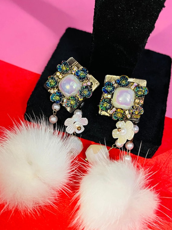Fluffy Real Fur Pompom Earrings: Boho Bridal Jewelry