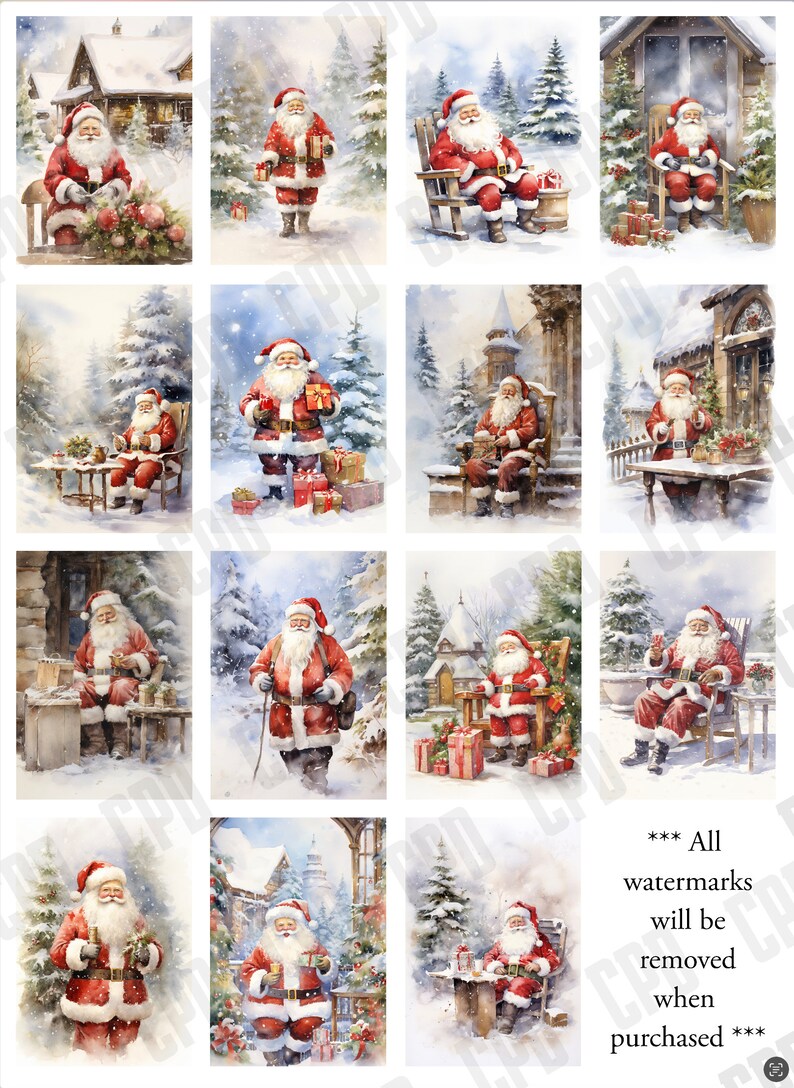 15 Santa Clause Portrait Artwork, Clipart Water Colour Jpegs, Christmas ...