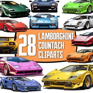 28 Lamborghini Countach Car Clip Arts, water colour JPEGs, JDM sports , super cars digital download, free commercial use