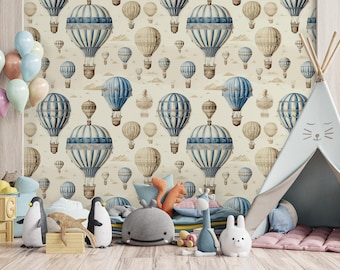 Hot Air Balloon Kids Wallpaper: Vintage Nursery Decor, Peel and Stick