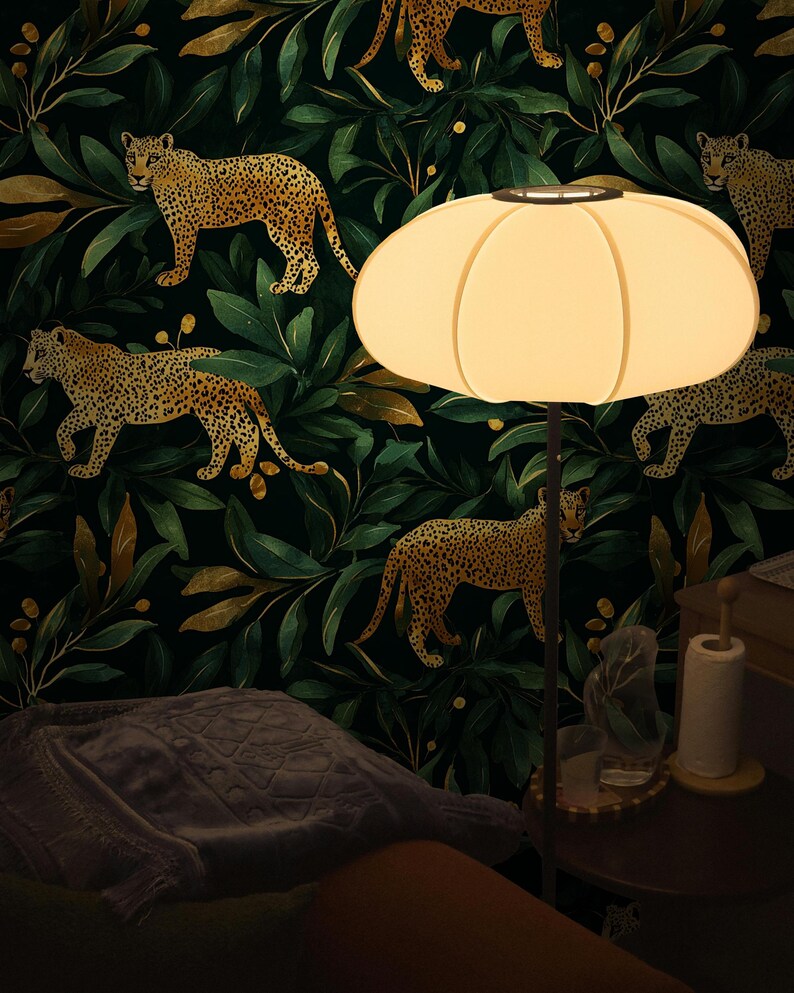 Leopard Jungle Wallpaper: Dark Green Botanical Peel and Stick - Etsy