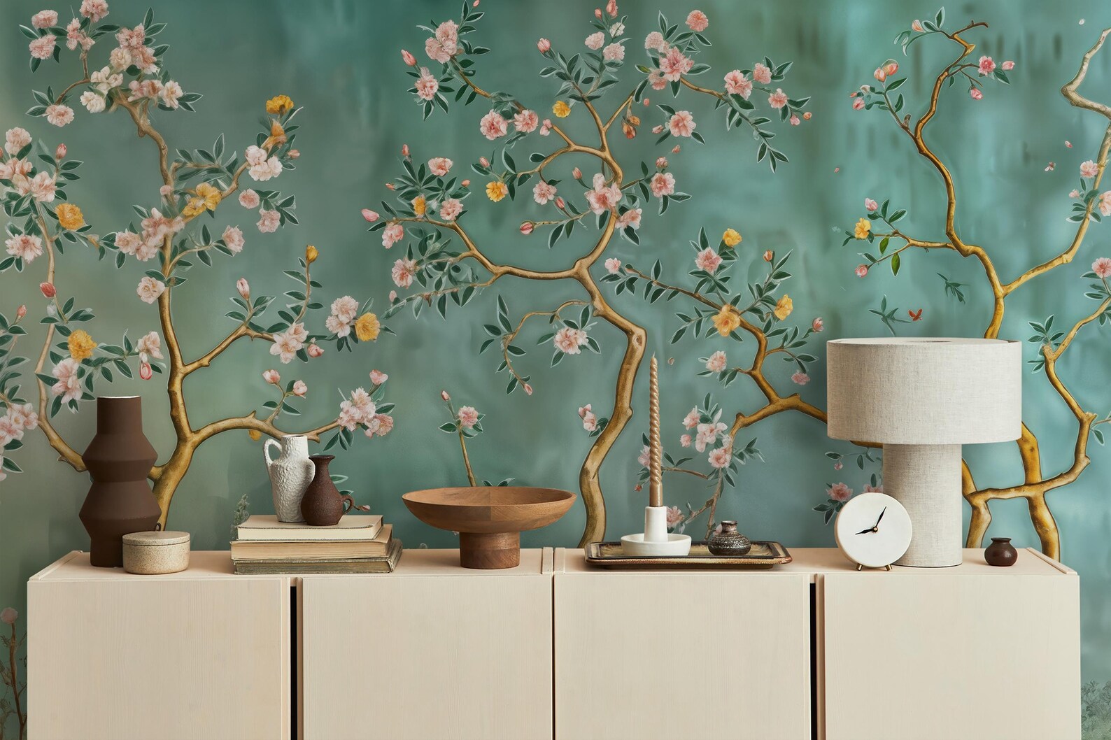 Chinoiserie Cherry Blossom Wallpaper: Removable Floral Wall Mural - Etsy