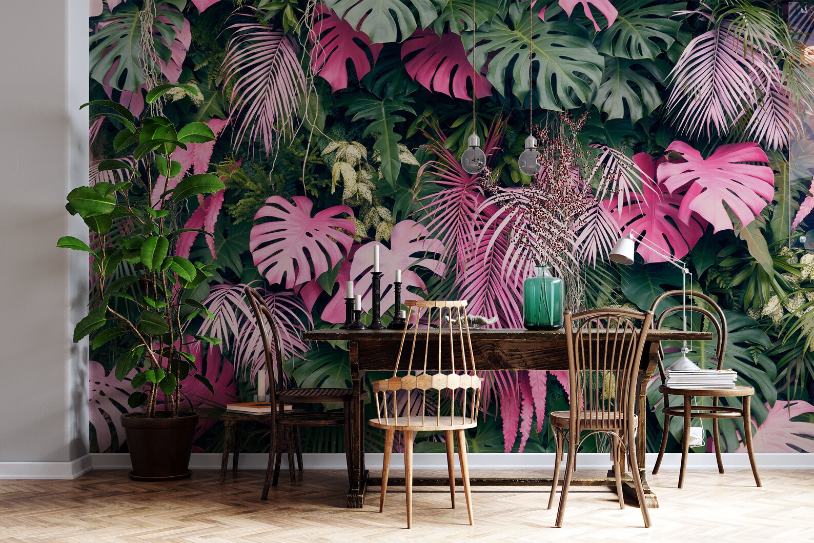 Monstera Leaf Wallpaper: Tropical Peel and Stick Wall Mural - Etsy