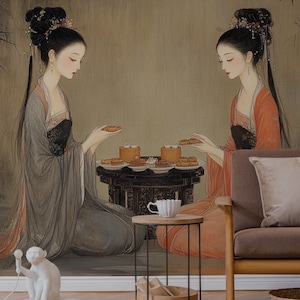 Carta da parati asiatica, carta da parati rimovibile, carta da parati giapponese staccabile e attaccabile, carta da parati Geisha, carta da parati artistica cinese, murale giapponese asiatico