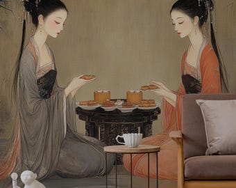 Geisha Wallpaper: Asian Art Mural, Removable Peel and Stick