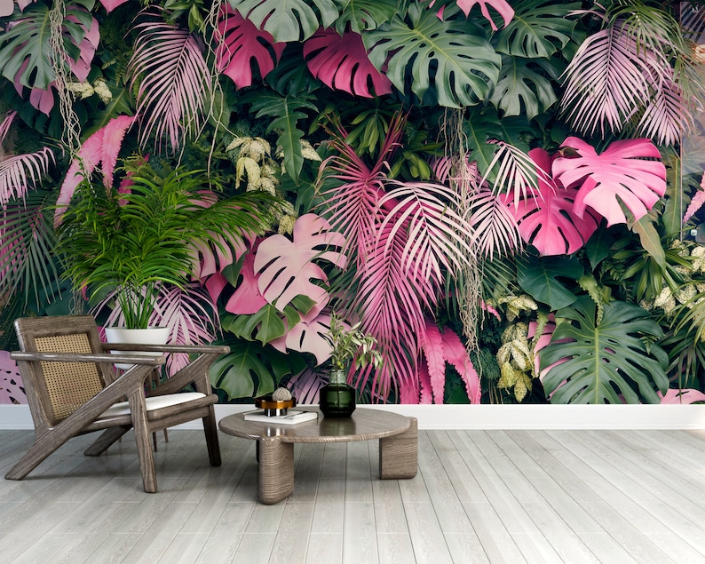 Monstera Leaf Wallpaper: Tropical Peel and Stick Wall Mural - Etsy
