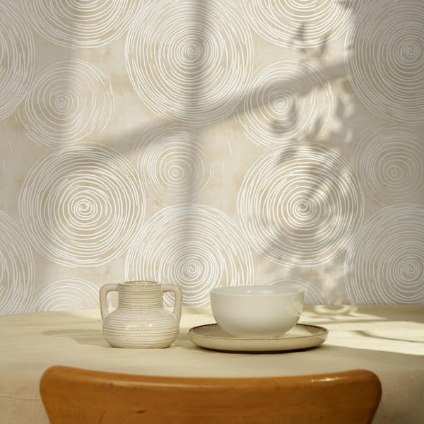 Beige Swirl Wallpaper: Modern Minimalist Peel and Stick Wall Decor