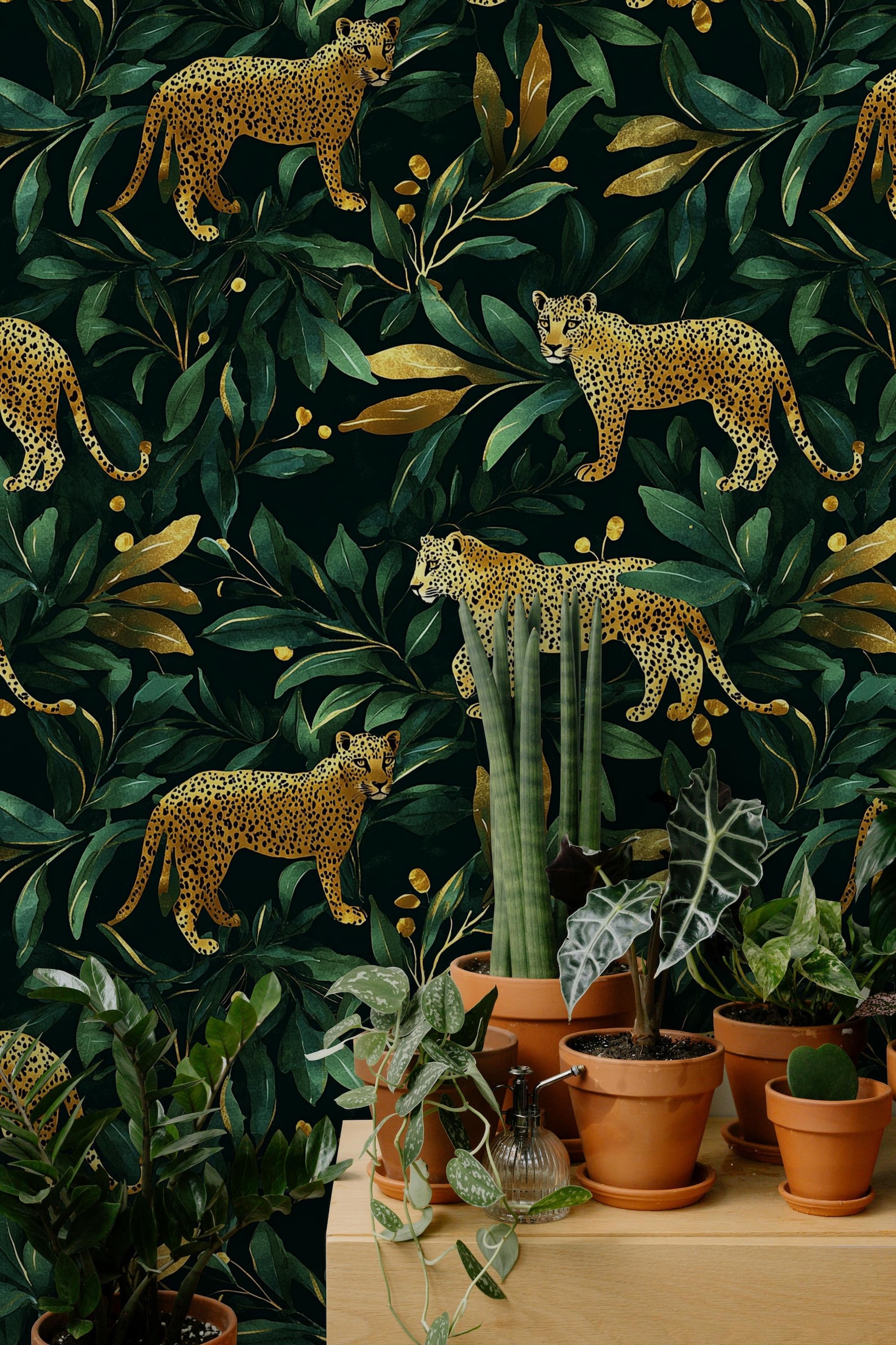 Leopard Jungle Wallpaper: Dark Green Botanical Peel and Stick - Etsy