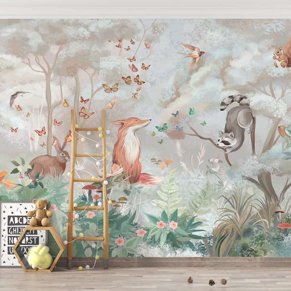 Forest Animals Kids Wallpaper Mural - Peel and Stick or Textile Vinyl
