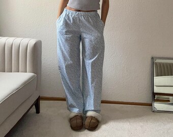 Pantalon de pyjama long et doux fait à la main en 100 % coton