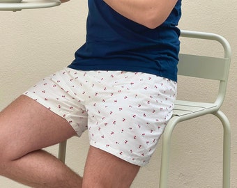 Herren Pyjama Shorts mit Kirschen aus 100% Baumwolle