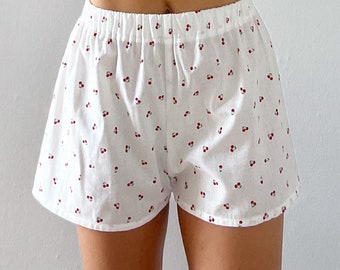 Kirsch Pyjama Shorts im Set Handgemacht aus 100% Baumwolle