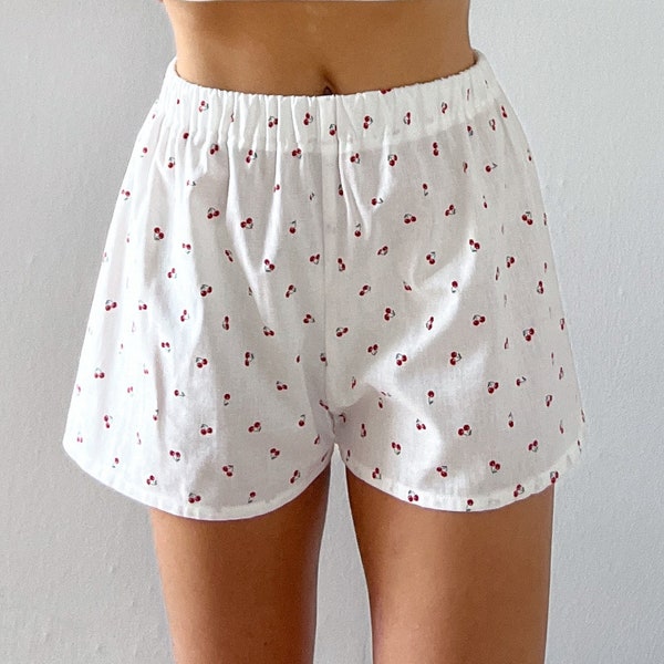 Kirsch Pyjama Shorts im Set Handgemacht aus 100% Baumwolle