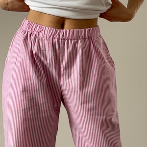 Pink striped summer / pajama pants 100% cotton image 3