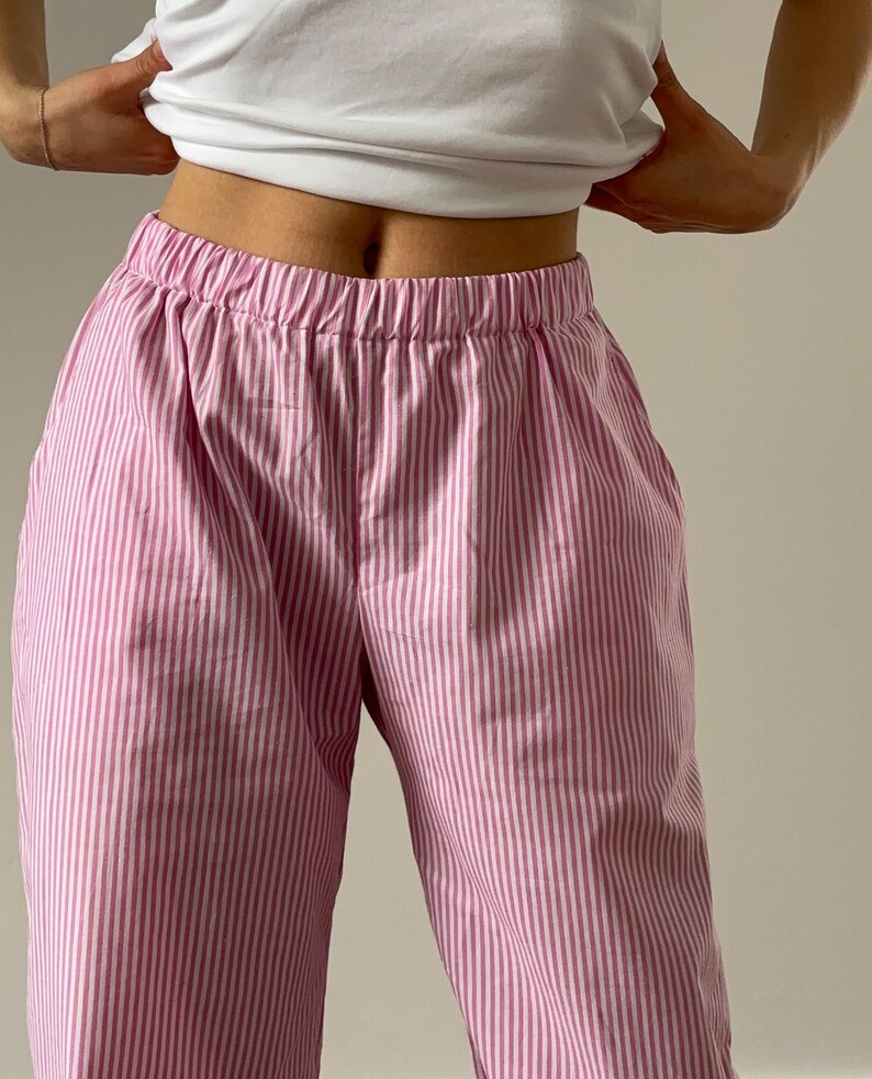 Pink striped summer / pajama pants 100% cotton image 3