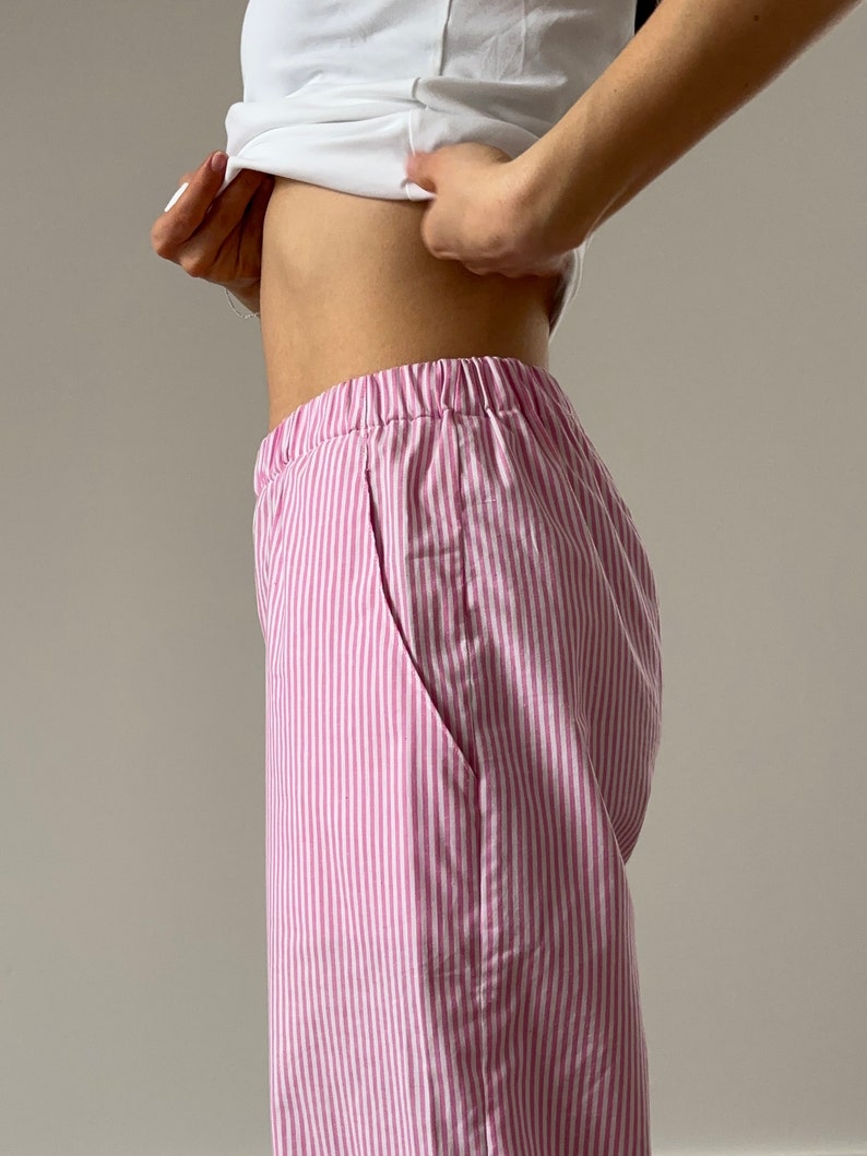 Pink striped summer / pajama pants 100% cotton image 4