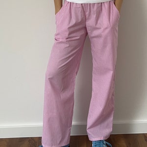 Pink striped summer / pajama pants 100% cotton image 5