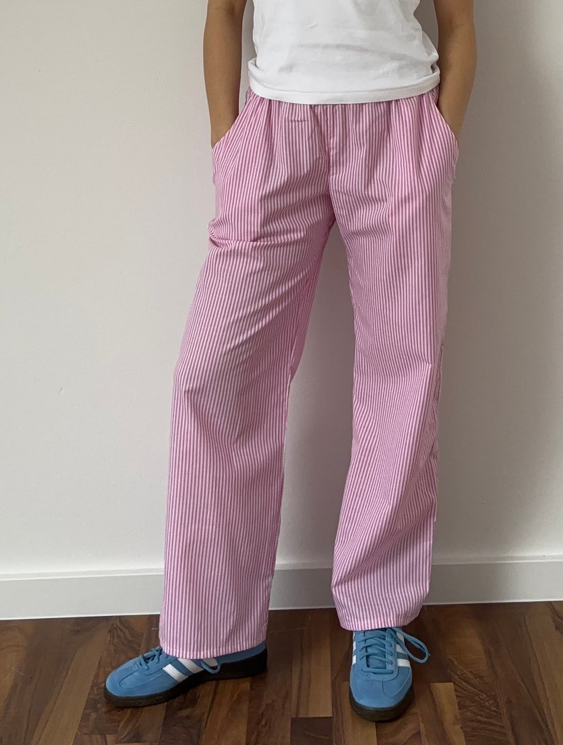 Pink striped summer / pajama pants 100% cotton image 5