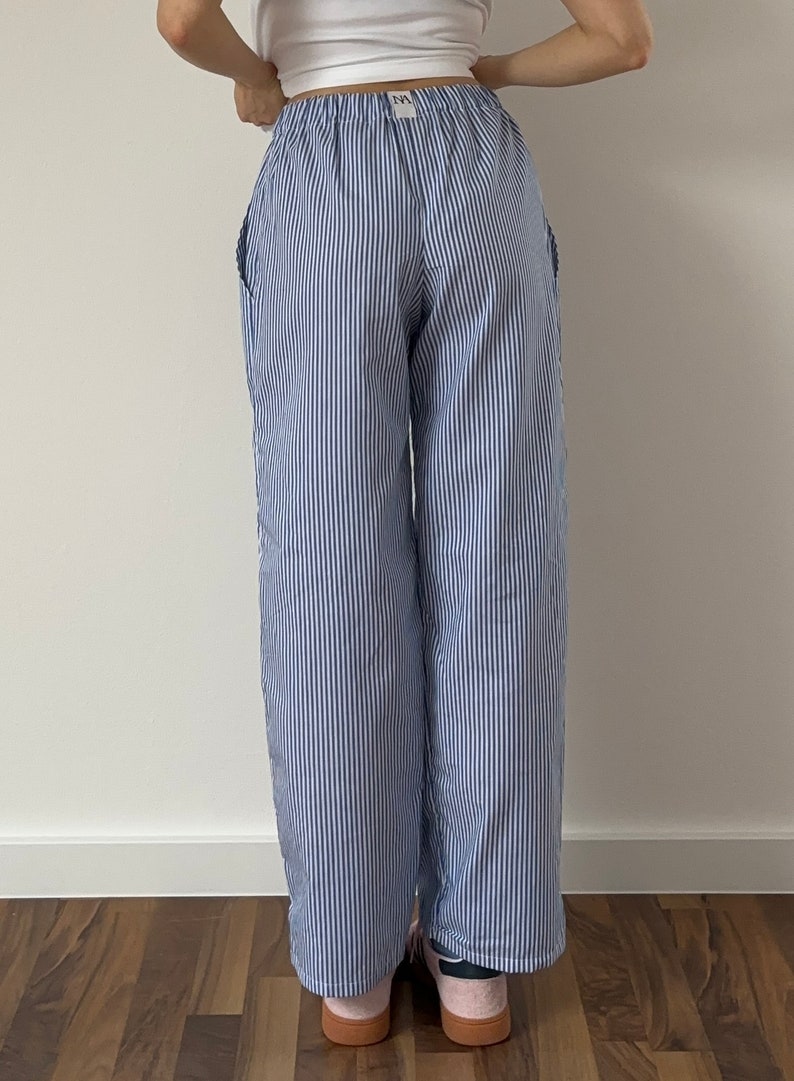 Blau gestreifte Sommer / Pyjama Hose 100% Baumwolle handgemacht Bild 2