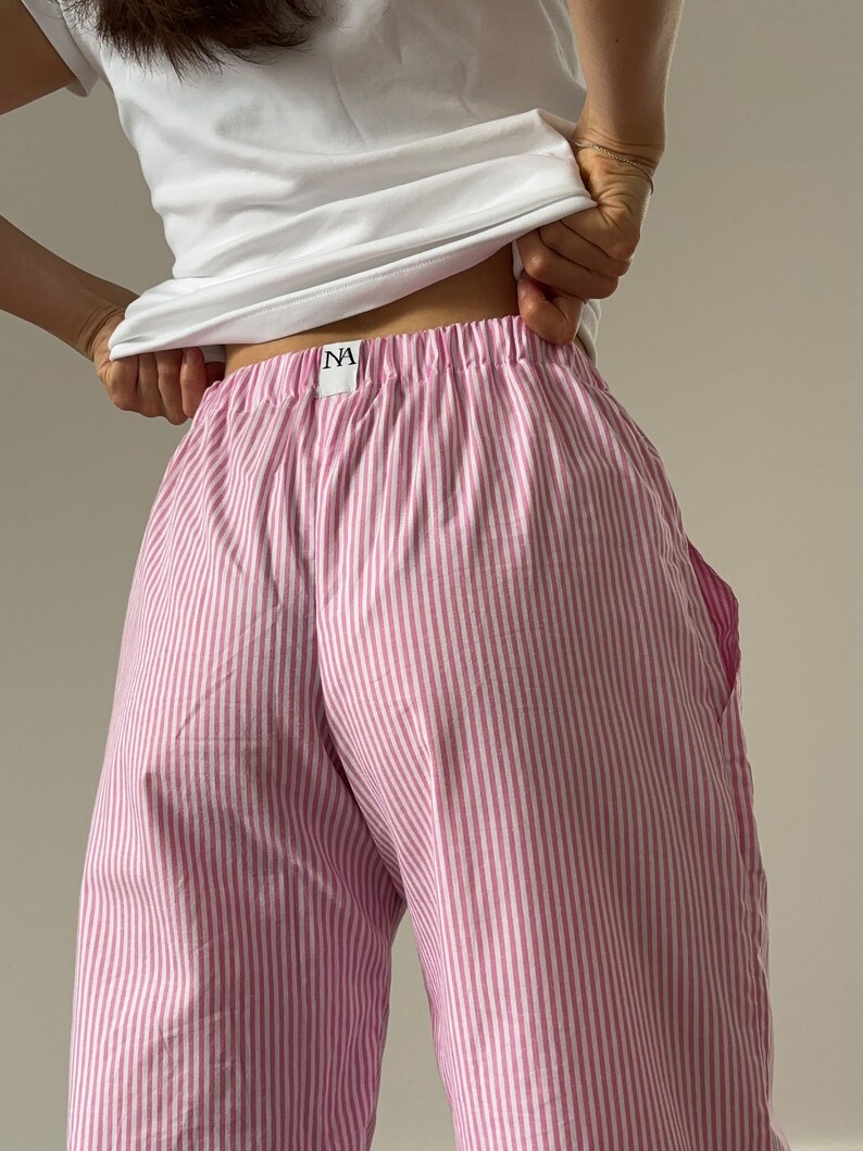 Pink striped summer / pajama pants 100% cotton image 8